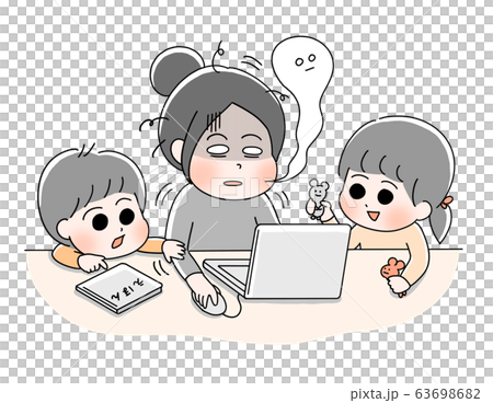リモートワーク_テレワーク_在宅_ママ(お母さん)大変_子供たちと一緒 リモートワーク_テレワーク_在宅_ママ(お母さん)大変_子供たちと一緒 63698682