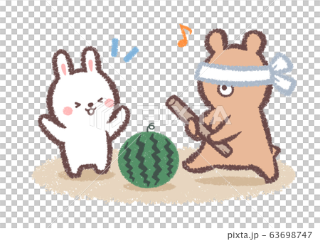 Watermelon Split Bear Rabbit Stock Illustration