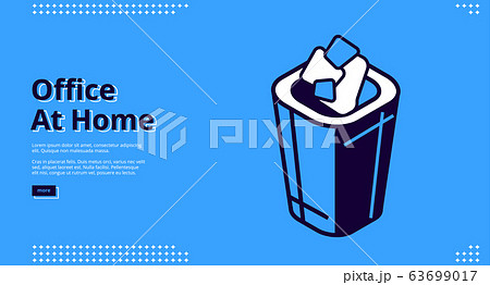 Office at home isometric banner with litter bin 63699017