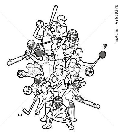 Sports Mix Sport players action  cartoon graphic vector 63699379
