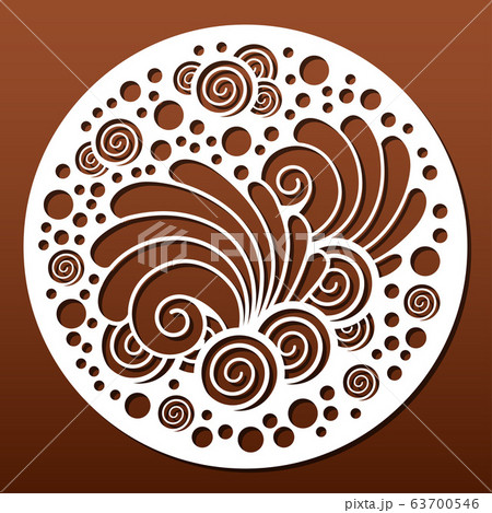 Laser cut template. Circular panel pattern for diy laser cutting. Design with seashells and underwater world.Vector ornament for paper art, fretwork, wall decor or wood coasters. 63700546