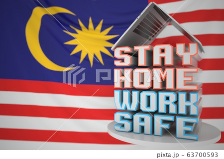 Portable computer and STAY HOME WORK SAFE inscription with flag of Malaysia as a background. Malaysian Remote work, 3D rendering Portable computer and STAY HOME WORK SAFE inscription with flag of Malaysia as a background. Malaysian Remote work, 3D rendering 63700593
