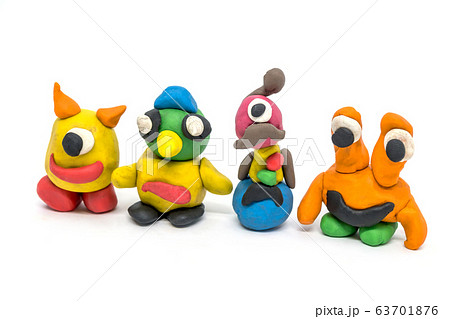 Play dough group monsters on white background 63701876