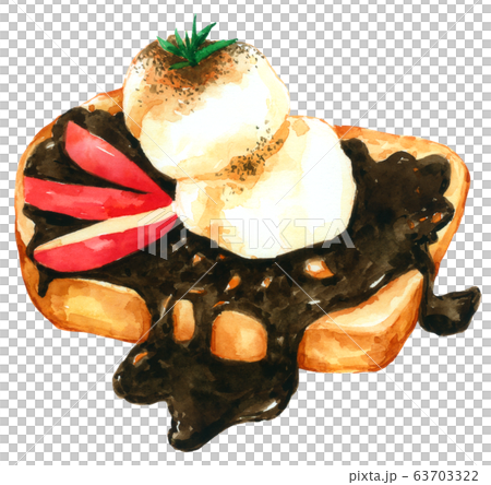 Chocolate toast with Ice cream and apple isolated on white background 63703322