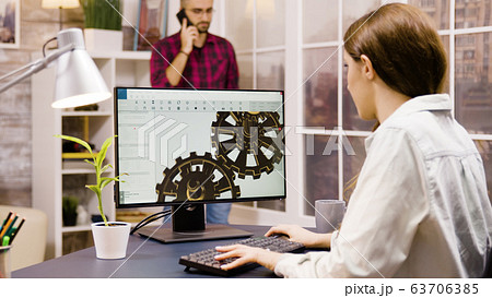 Female engineer working on a 3d design from home 63706385
