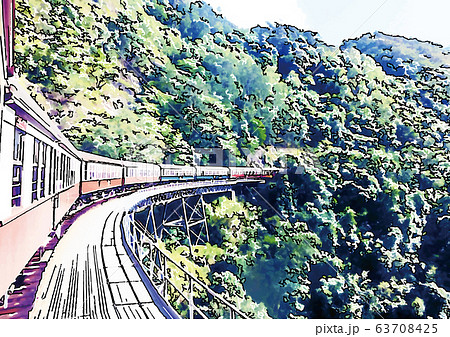 キュランダ高原列車のイラスト 手描き風 のイラスト素材