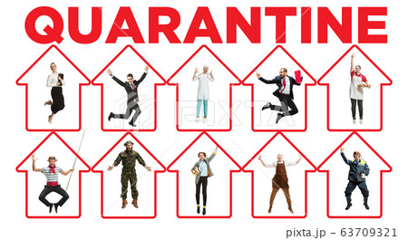 Collage made with different professions - keep quarantine if you feel sick Collage made with different professions - keep quarantine if you feel sick 63709321