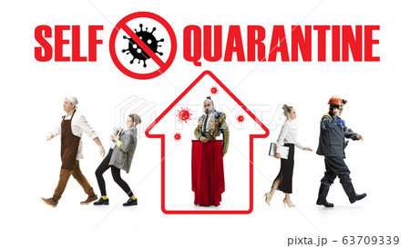 Collage made with different professions - keep quarantine if you feel sick Collage made with different professions - keep quarantine if you feel sick 63709339