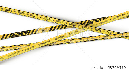 The intersecting yellow in a black strip warning fencing tape on white background. Biological hazard 63709530