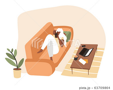 Girl lying on sofa using smartphone device at home vector Girl lying on sofa using smartphone device at home vector 63709864
