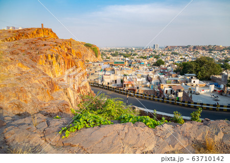 Jodhpur old city and cliff in India 63710142