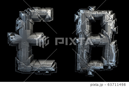 Set of symbols pound and baht made of metal isolated on black background. 3d Set of symbols pound and baht made of metal isolated on black background. 3d 63711498
