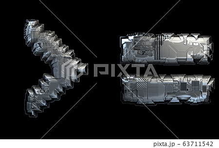 Set of symbols mark more and equals made of metal isolated on black background. 3d 63711542