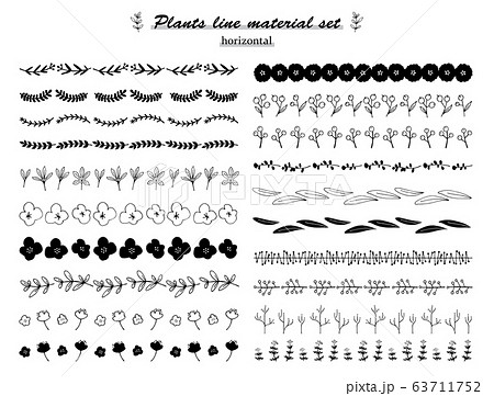 植物のライン素材セット ヨコ のイラスト素材