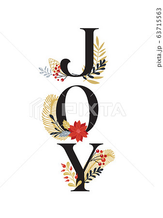 Joy, Merry Christmas card with lettering on elegant floral background. Vector design card and banner 63715563