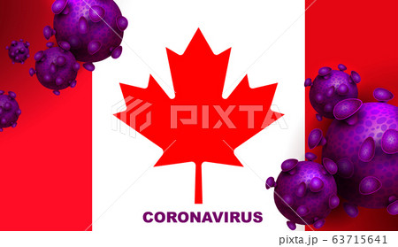Design with the silhouette of the flag of Canada and the abstract silhouette of the element of the coronavirus. 63715641