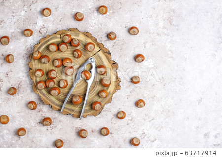 Hazelnuts on concrete background,top view Hazelnuts on concrete background,top view 63717914