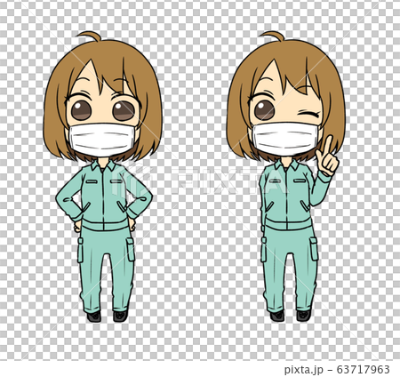 戴著面具的工作服的女人 戴著面具的工作服的女人 63717963