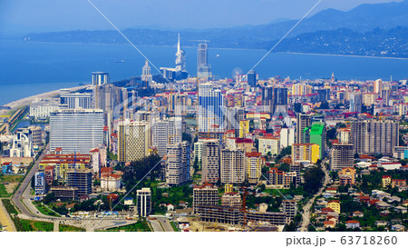 Batumi, Georgia - June 09, 2015: Aerial view of seaside city on Black Sea coast, Batumi, Georgia. 63718260