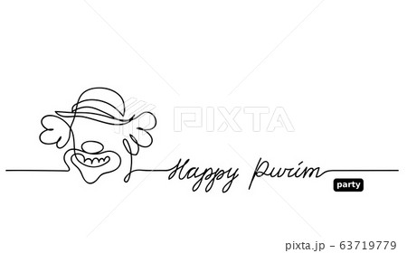 Happy purim. Simple black and white clown sketch, doodle. 63719779