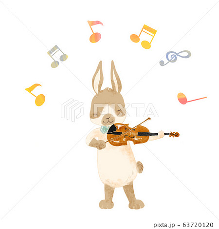 音楽を演奏する動物 うさぎ バイオリンのイラスト素材 6371