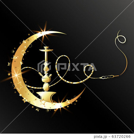 Golden hookah and crescent moon with stars Golden hookah and crescent moon with stars 63720266