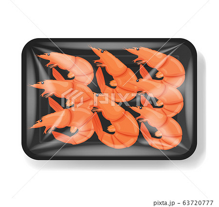 Shrimp In Plastic Tray Container With Cellophaneのイラスト素材