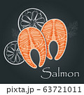 Salmon steak on dark background. Slice of red fish 63721011