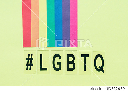 Rainbow flag, hashtag symbol and letters LGBTQ 63722079