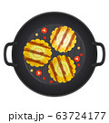 Grilled corn cob in a pan with chili peppers, 63724177