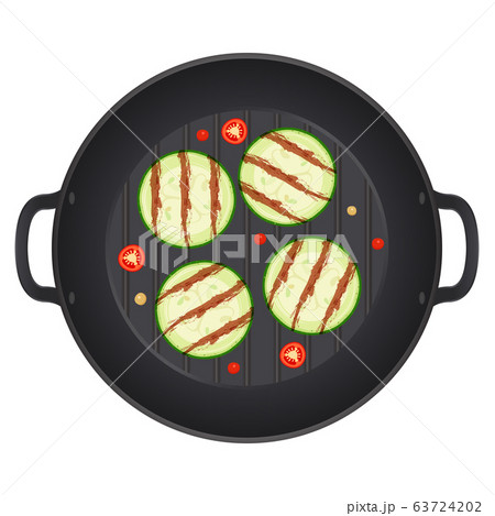 Grilled zucchini sliced slices in a pan with chili 63724202