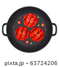 Grilled red tomato sliced slices in a pan with 63724206