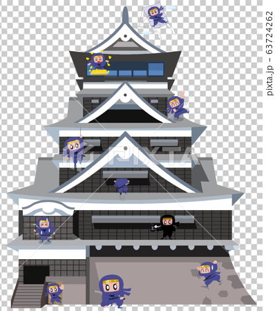 熊本城と忍者キャラクターのイラスト素材