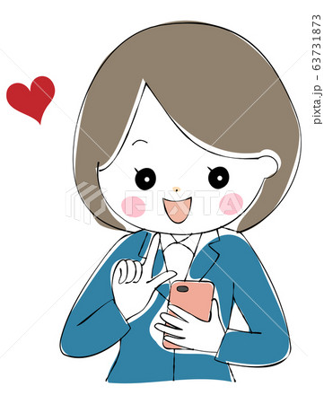 スマホを嬉しそうに操作するスーツ姿の若い女性 63731873