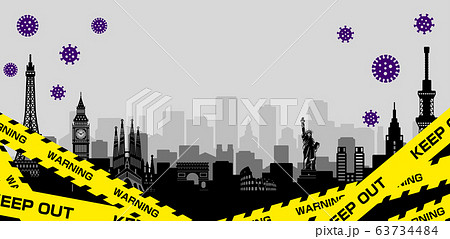 都市ロックダウン・都市封鎖（新型コロナウイルス・Covid19） バナーイラスト/文字なし 63734484