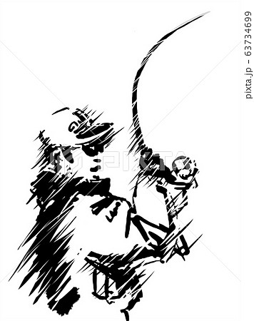 釣りイラスト フカセ釣りでのヒットシーン 白黒イラストのイラスト素材 63734699 Pixta