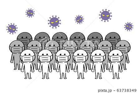 マスク 集団 風邪 ウイルスのイラスト素材
