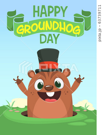 Cartoon marmot or chipmunk in major hat. Vector illustration. Groundhog day Cartoon marmot or chipmunk in major hat. Vector illustration. Groundhog day 63739711