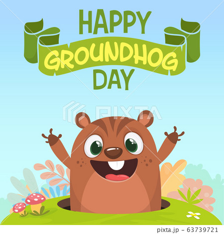 Happy cartoon groundhog on his day. Vector 63739721