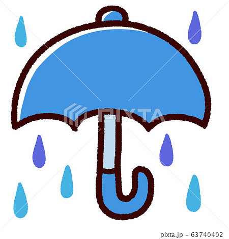 かわいい青い傘と雨のイラスト素材