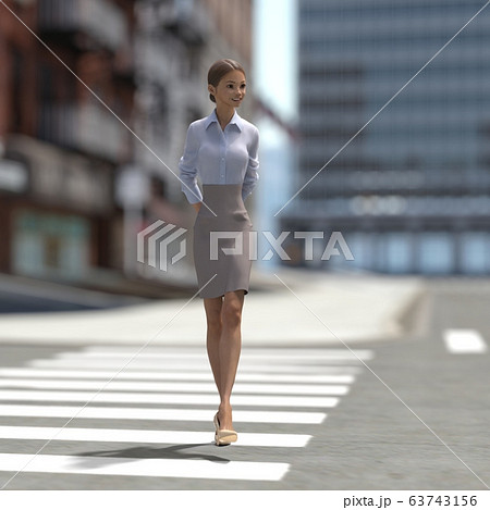 横断歩道を渡る女性　perming3DCG イラスト素材 63743156
