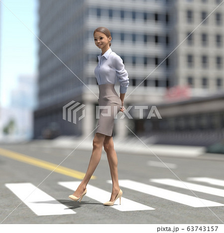 横断歩道を渡る女性 Perming3dcg イラスト素材のイラスト素材
