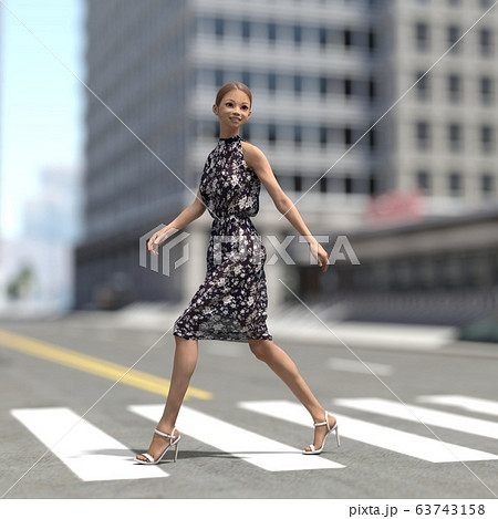 横断歩道を渡る女性　perming3DCG イラスト素材 63743158