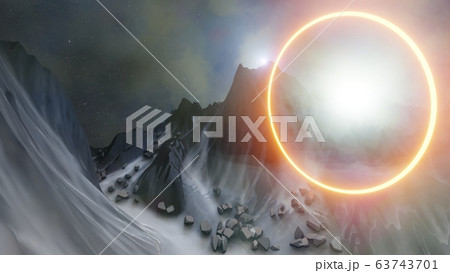 Abstract background of mountains and orange neon circle Abstract background of mountains and orange neon circle 63743701