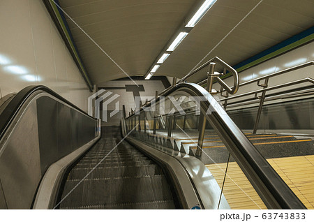 Stairway with steel handrail and escalator at the Madrid Subway 63743833