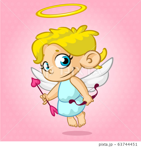 Funny cupid with bow and arrow. Illustration 63744451