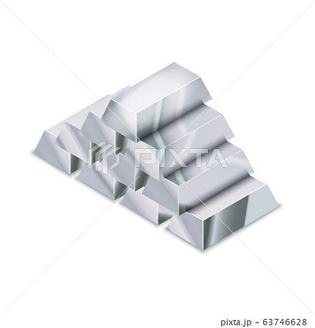 Large heap of realistic glossy silver bars in isometric view on white Large heap of realistic glossy silver bars in isometric view on white 63746628