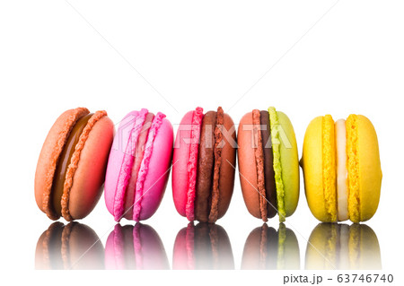 Stack of french colorful macaroons in row isolated 63746740