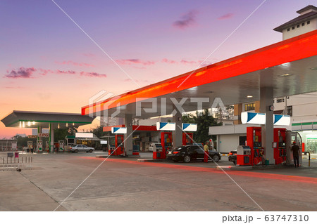 Petrol station and Gas station at sunset. 63747310