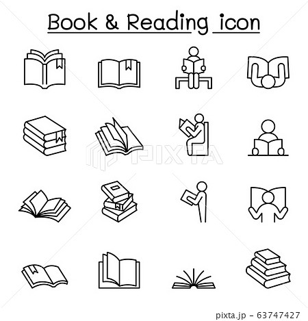 Book & Reading icons set in thin lines tyle Book & Reading icons set in thin lines tyle 63747427